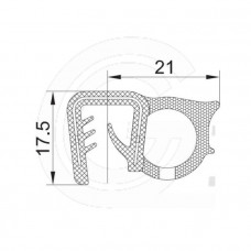 Klemprofiel | EPDM | mosrubber kraal zijkant | zwart | 17,5 x 21 mm | per meter